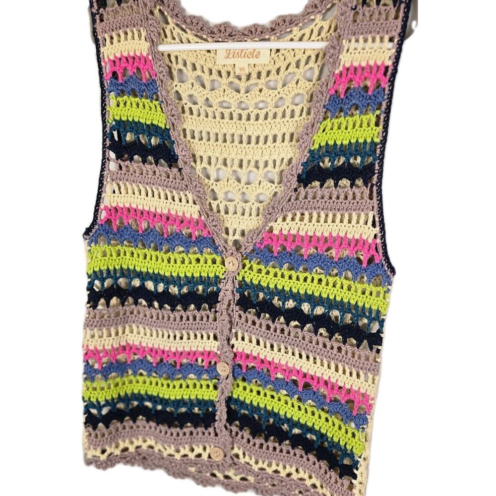 Listicle Boutique Crochet Jackie Vest MEDIUM Bohemian Boho Cottage Shabby Chic